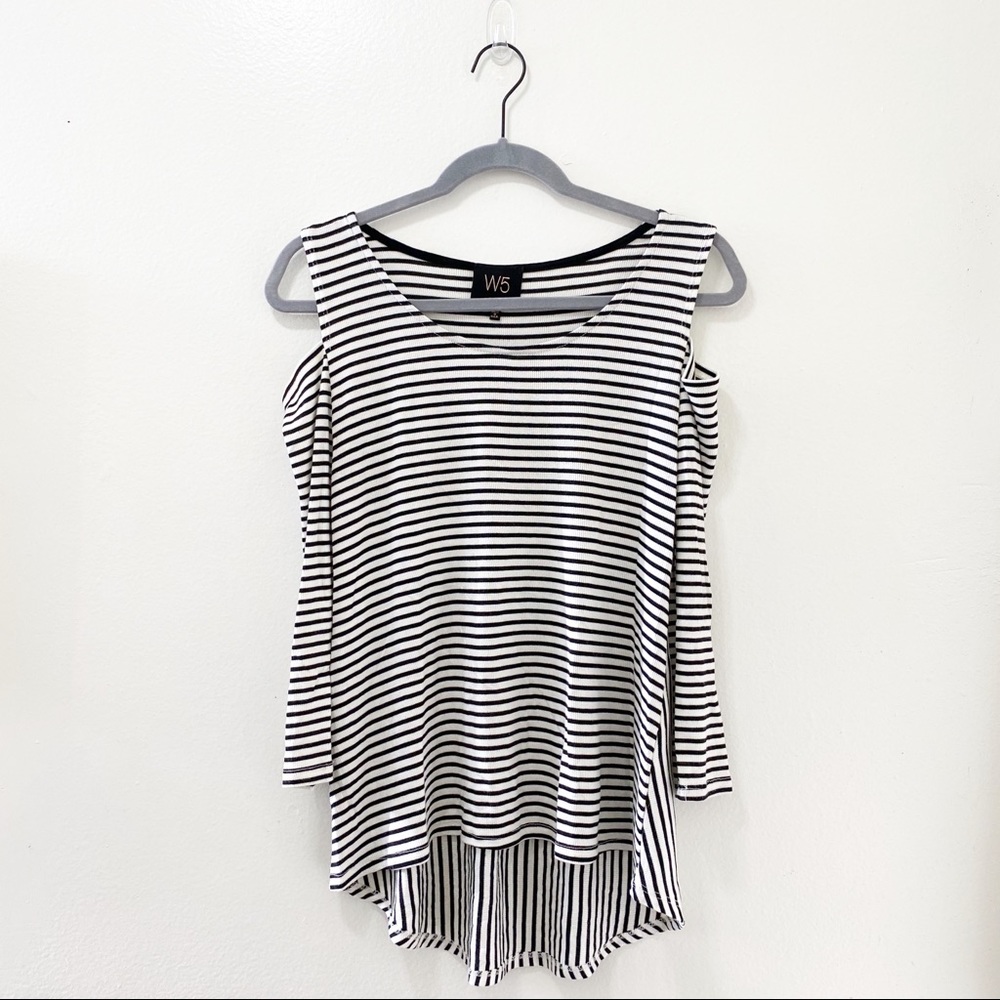 Anthro W5 Black & White Stripe Cold Shoulder Top